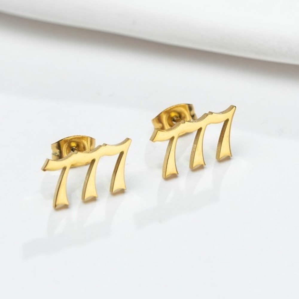 777 Earrings Lucky Number Stud Earrings Gold Stainless Steel Jewelry Women‎